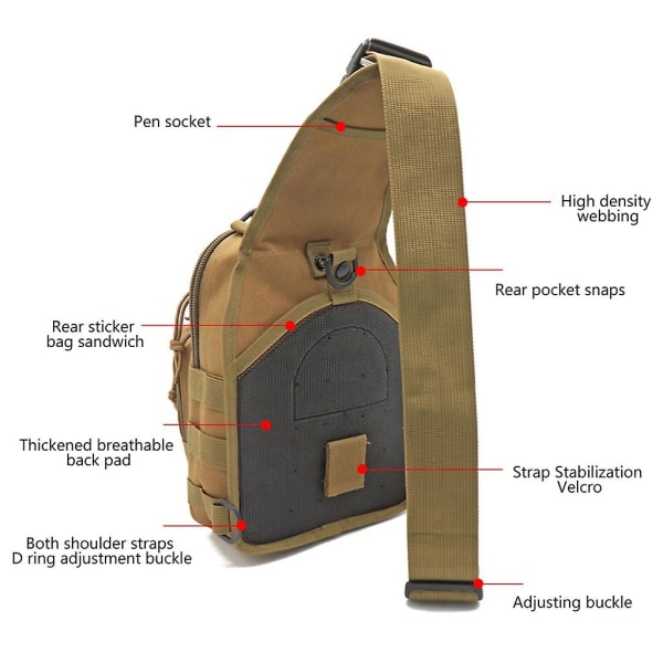 Herr Tactical-ryggsäck Outdoor Chest Pack Axelremsväska Praktisk sportväska Svart