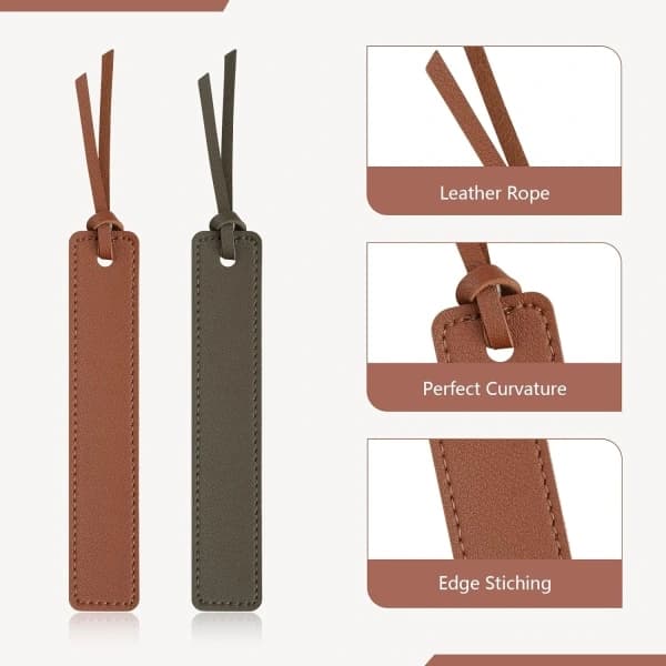 Leather Bookmark Pack, Classic Stitched Bookmarks, Leather Bookmarks with String, Page Markers Reading Gifts for Book Lovers