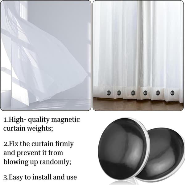 12-pack Duschdraperimagneter Draperihållare Draperivikter Duschdraperitillbehör för Duschdraperier, Draperier (Svart)