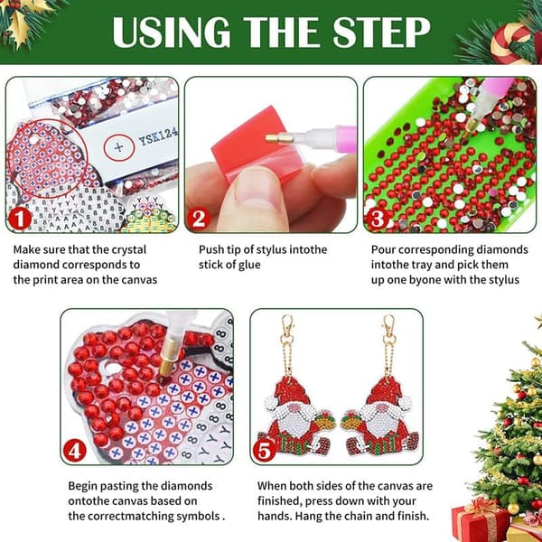 12 st jul DIY diamantmålning nyckelring, tomte 5D Fu