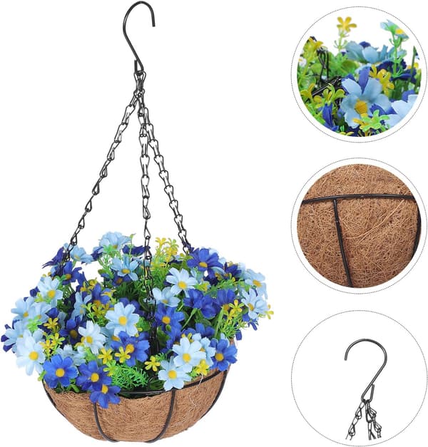 Hanging Basket with Artificial Flowers Creative Design Durable Material Convenient