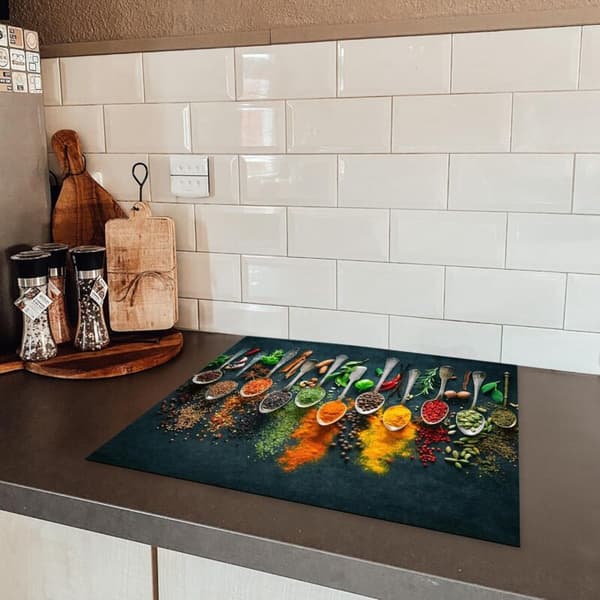 Hob Cover Kitchen Decoration Mat Induction Protector 40x60 cm Herbs - Spices - Spoons
