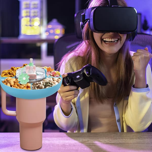 Gjenbrukbar silikonskål for snacks til 887 ml tumblere med håndtak, perfekt passform, krustilbehør Blå Blue