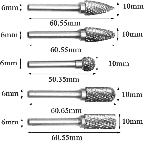 5 stk 6×10mm Dobbeltklippede Roterende Fræsere Wolframcarbid Slibemaskine
