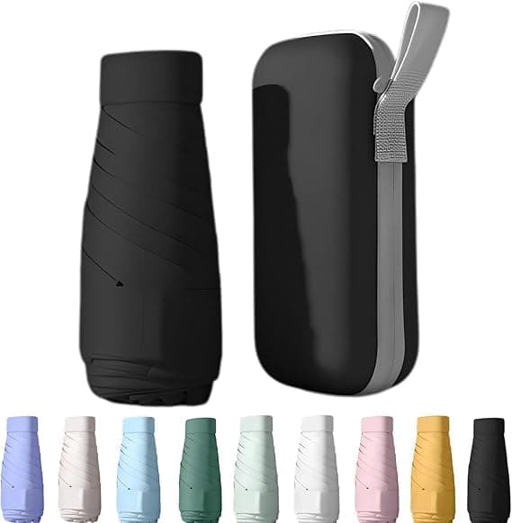 UPF50 Mini Travel Sunshade with Case, Small Compact UV Protective Umbrella, Lightweight and Portable Sun Protection