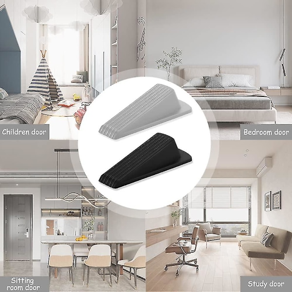 4 stk Dørstoppkiler, Gummi Dørstoppkile Dør Ikke-ripende Og Anti-skli Design Robust Stabelbare Dørstopp (2 Svarte, 2 Grå)