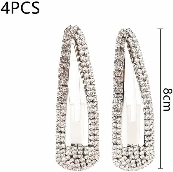 4 kpl Rhinestone Snap Clips Suuri hopea silver
