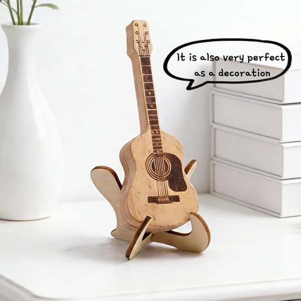 Unique Wooden Guitar Pick Mask with Stand - Includes 3 Guitar Picks, Engraved Pick Case for Musicians, Thoughtful Personalized Gift
