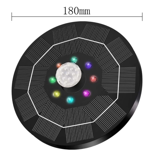 Solcellefontæne med 8-farvet LED-lys, 3.5W Solcellefontænepumpe