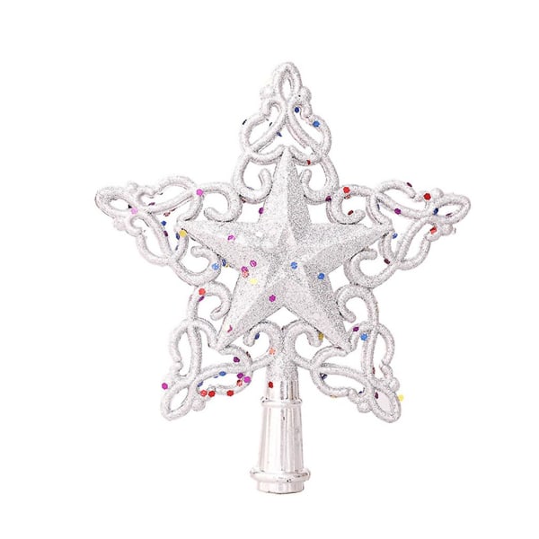 Christmas Tree Topper 5 spetsiga stjärnor Glitter Powder Cutout 3d Snowflake Hanging Tree Top Holiday Party HemdekorationSilver 1