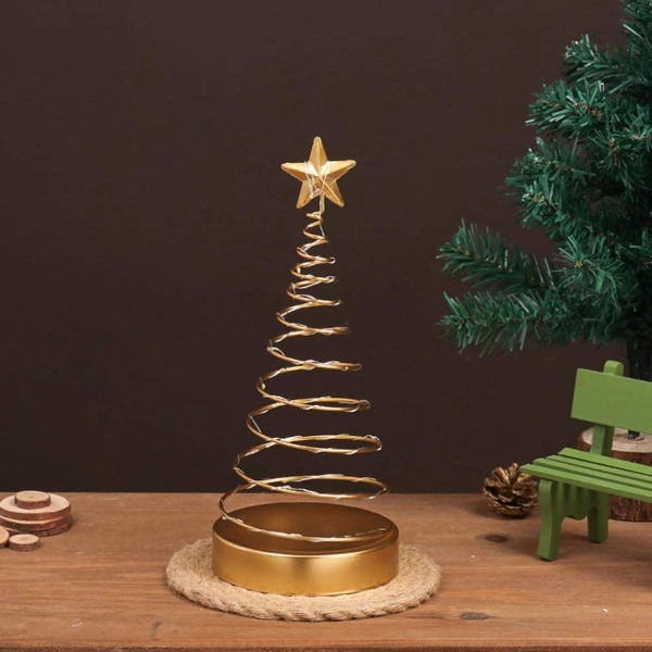 Miniatyr jernkunst juletre, lysende hjemmedekorasjon bordjuletre, kreativt dekorasjonstre med LED-lys