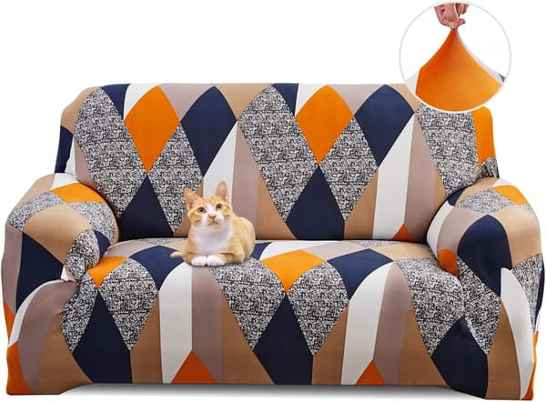 Oransje Geometri Stretch Sofatrekk 2-seters Sofatrekk med Arm