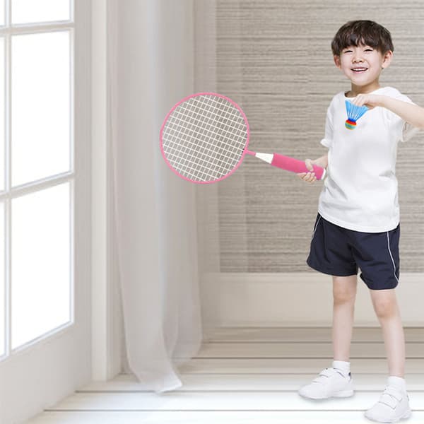 Kids Badminton Racket Set with 2 Balls Large Net Soft Non-Slip Handle Comfortable Grip Pink