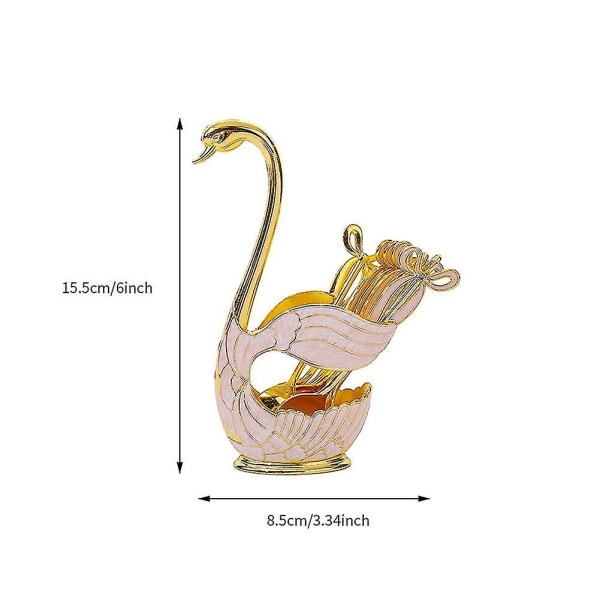 Metall Svanebase Skje-Gaffelholdersett, Kaffe Frukt Dessert Bestikk Spisesett Med 6 Skjeer Gull Gold