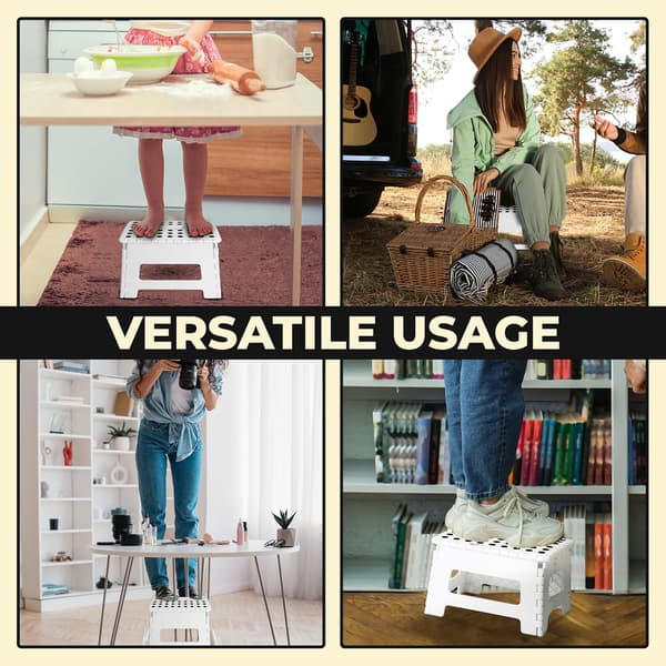 Folding Stool, Portable Non-Slip Surface for Kids and Adults, Heavy Duty Foldable Step Stool with Carrying Handle