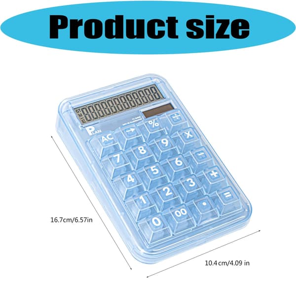 Semi-transparent Mechanical Calculator with Touch Buttons and 12-Digit Display - Blue Blue