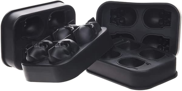 3D Skull Ice Cube Mold 2-pack Easy Release Silicone Tray 8 Cute Ice Cubes For Cocktails And Drinks Black