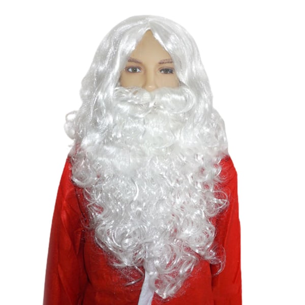 Sæt med 2 realistiske hvide julemandsparyk og skægsæt julecosplay kostumer