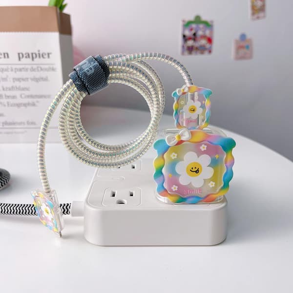 Sødt DIY-kabelbeskyttelse, kompatibel med iPhone 20W USB-C-strømadapter og Lightning-kabel