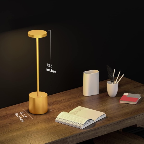 Langaton ladattava LED-pöytälamppu, 34 cm modernit kannettavat pöytälamput, 3 kirkkaus, valo baariravintola-ruokailulle (kulta)
