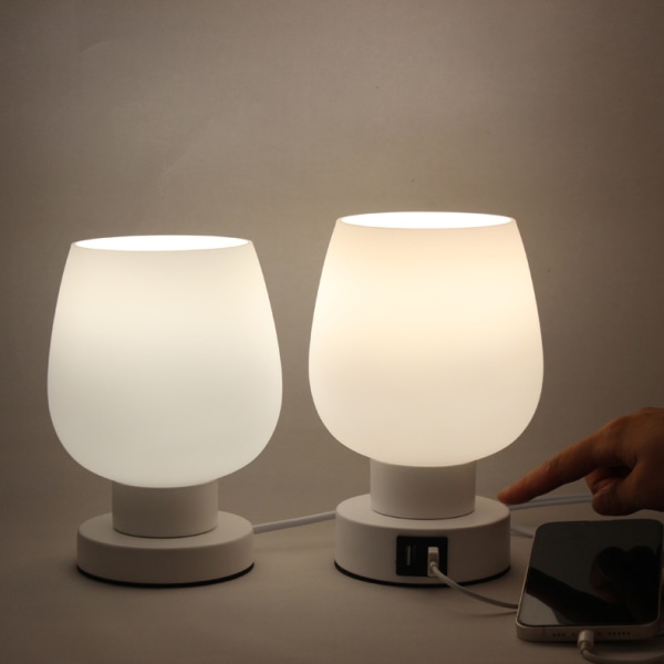 Touch Sängbordslampa - Modern liten lampa för Sovrum Vardagsrum Nattduksbord, Skrivbordslampa med vit opalglas lampskärm, Enkel Design Mother's