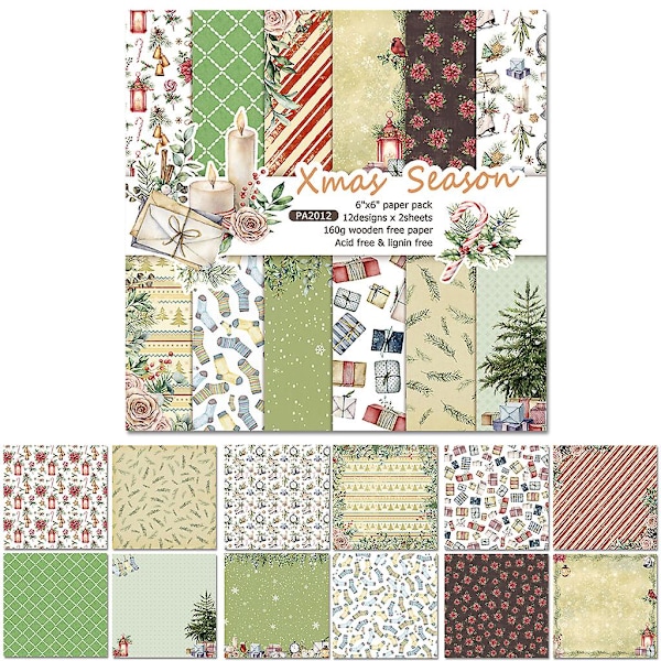 24 st 6x6 tum jultema bakgrundspapper för scrapbooking dekoration journal