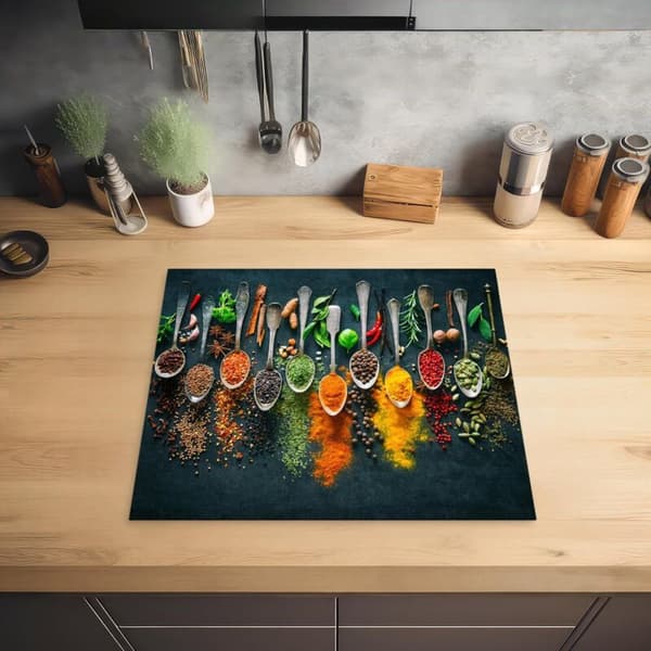 Hob Cover Kitchen Decoration Mat Induction Protector 40x60 cm Herbs - Spices - Spoons