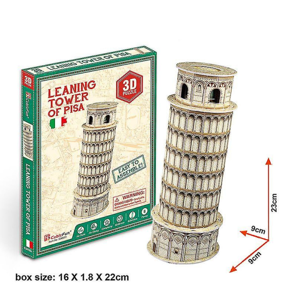 3D Papir Puslespil Ord Berømt Bygning Eiffeltårnet Puslespil Samling Model Håndværk gør-det-selv Pædagogisk legetøj Børn Voksengave Det skæve tårn