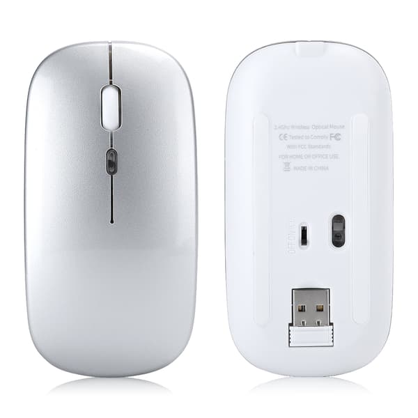 Wireless Mouse 2.4G Rechargeable USB Wireless Gaming Mouse with LED Colorful Light Silver