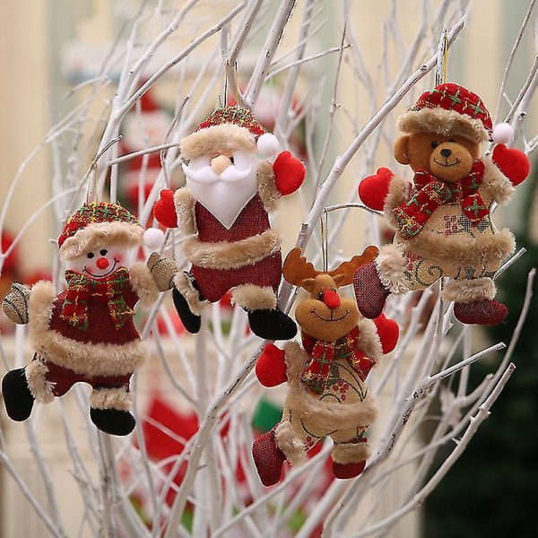 Juldekorationer, julhängande plyschdekorationer och julgransbågar, festlig hängsdocka för festheminredning, tomte/snögubbe/älg/björn/b