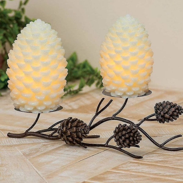 Furu-kongle Lys, Flammeløse Flimrende LED-telys, Julelys For Fest Hjem Decorwhite (2 stk)