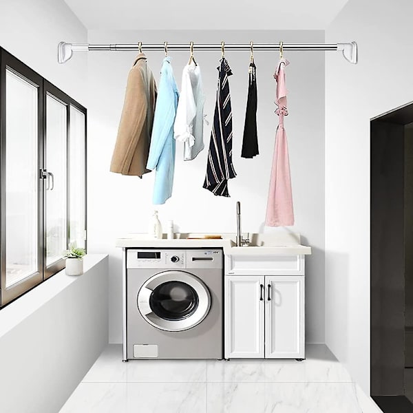 Showerforhængsstang i rustfrit stål uden boring - 90 til 160 cm - Teleskopstang med gummi til skab/badekar/vindue/tørretumbler