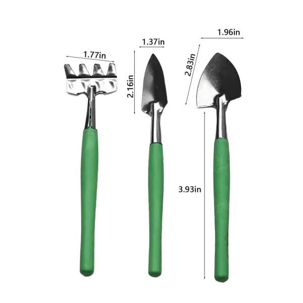 Små hageredskaper, 3 stk Mini hageredskaper sett, Søte hageredskaper, plante potteblomst hage til Green