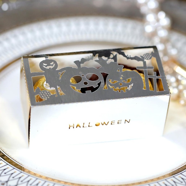 100 stk Halloween Udskæring Chokolade Slikæske Græskar Spøgelse Kors Party Dekoration Reflekterende guld