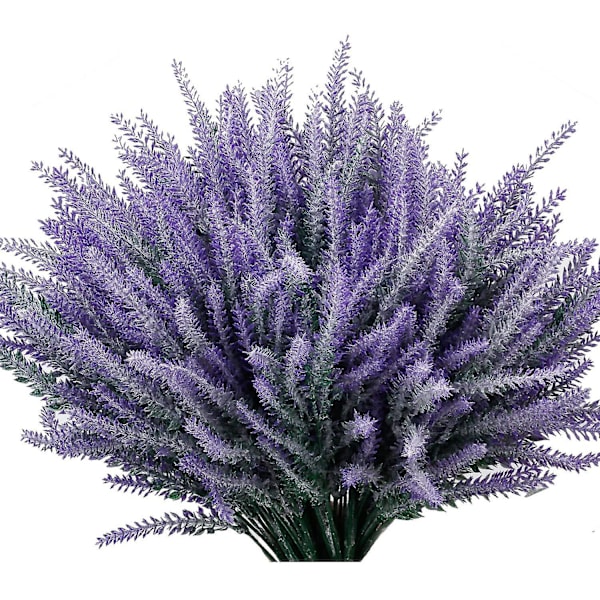 Set med 12 konstgjorda lavendelblommor i flockad plast för hem och kontorsdekoration, lila