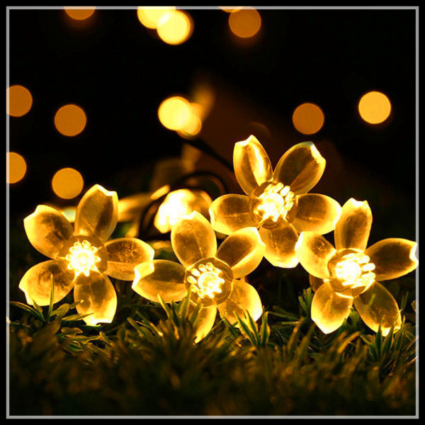 Sakura Fairy Solcelle LED Lysstreng Utendørs Vanntett Hage Patio Innendørs Juledekorasjon Varmt Lys Sakura Lys 6.5m 30 Lys 8 Funksjoner
