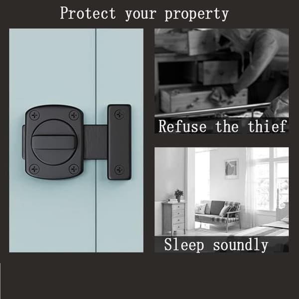 Bathroom Door Lock Rotating Latch Window Lock Zinc Alloy with Screws Black