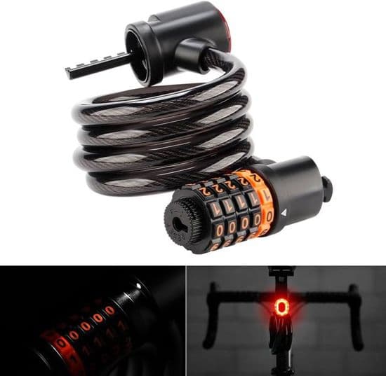 Bicycle lock with alarm, 120 cm, 110 dB, rechargeable USB-C remote control, anti-theft chain with 3 keys and bag