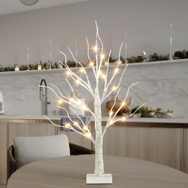 Christmas Tree, 2FT White Birch Tree with 24 Warm White Lights Battery Operated Artificial Tree Lighting