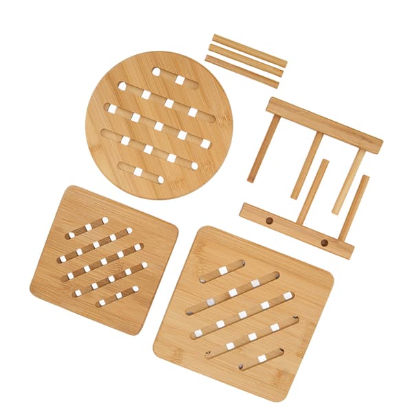 3 Pcs Bamboo Coasters Thick Multifunctional With Holder Non Slip Table Placement Mats Insulation Pad for RV Home