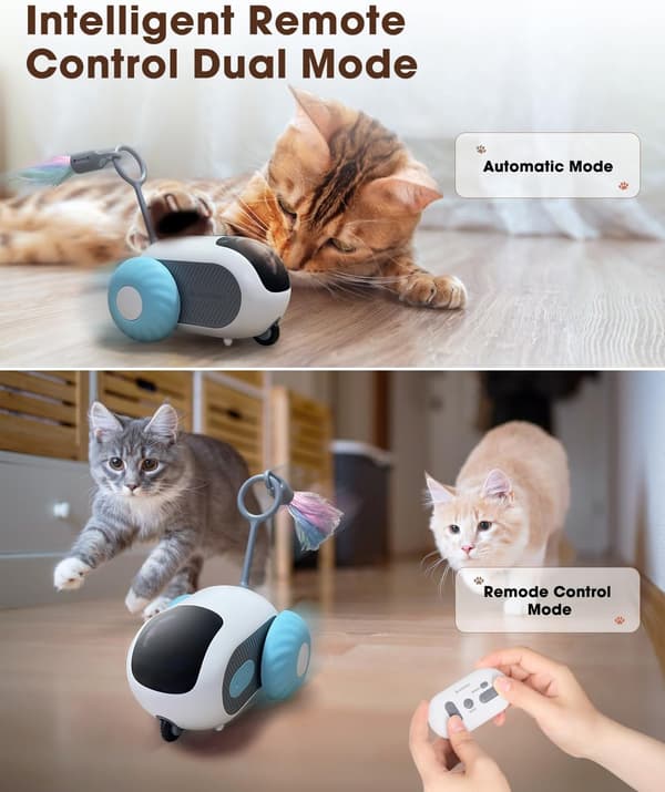 Interactive Cat Toy with Remote Control Adjustable Two Speeds USB Rechargeable Automatic Play Training for Indoor Cats Blue