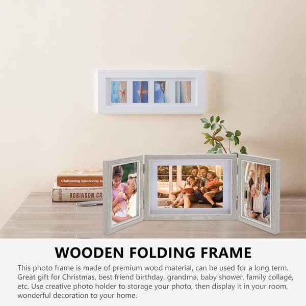 Hinged Photo Frame 3 Openings Picture Frame Natural Wood Grain Foldable Design Convenient