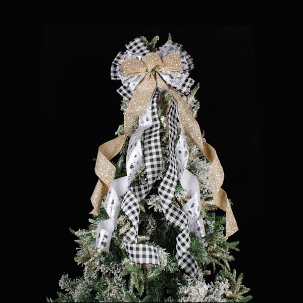 3 stk Juletre Topper Bue 43,3\" x 11,8\" Stor Fløyelsbue med Lange Strømmer Dekorasjoner for Jul Ferie Vinterfest