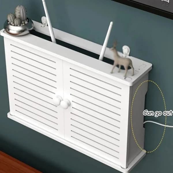 Wireless WiFi Router Box Wooden Box Cable Plus Wire Holder Wall Mounted Socket Shelf L