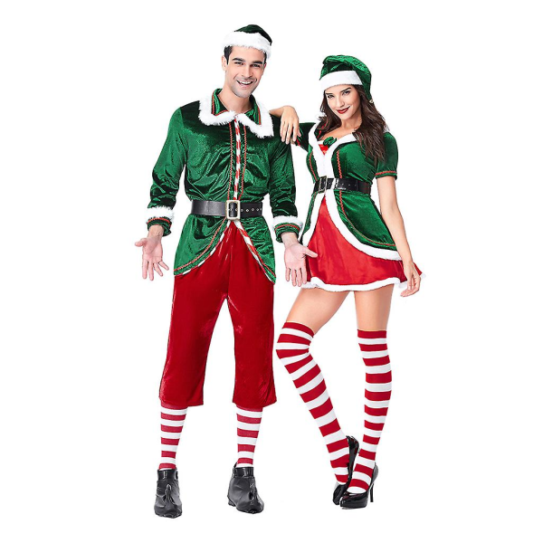 Dame Sexy Christmas Green Elf Julenissen Cosplay Costume Voksen Par CostumeM