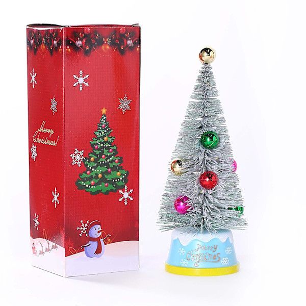 Miniatyrjulgran med snötäckta tallnålar, julgranskulor, dekorationsgran med LED-lampor, konstgjord förbelyst julgran för K