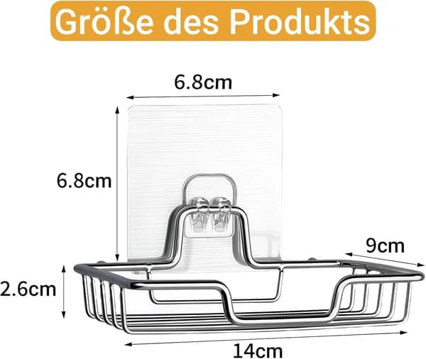 Drill-Free Soap Dish Stainless Steel Wall Mounted Soap Holder for Shower Sponge Bathroom Kitchen 14*9.4*9cm