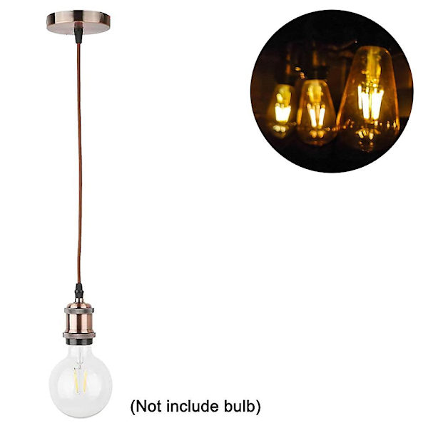 Industriell Mini Hengelampe Enkelt Vintage Sokkel E27 Lampehenger Svart Vevd Stoff Hengelampeledning Justerbar Hengelyssett Rød bronse Red bronze