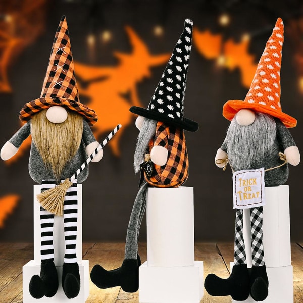 Halloween Gnome Wizard Broom Tomte Nisse Svensk Elf Dværg Home Farmhouse DecorC