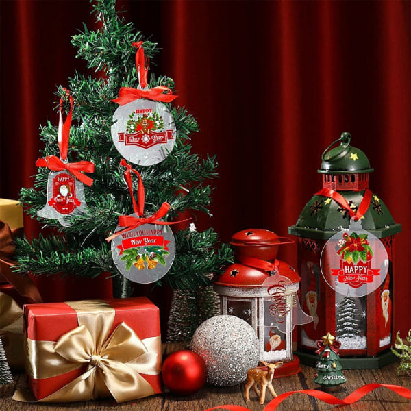 Julekuler, 30 stk 3 tommer Xmas klare akrylpynt med rødt bånd for juletrepynt Hengedekorasjon DIY Blank